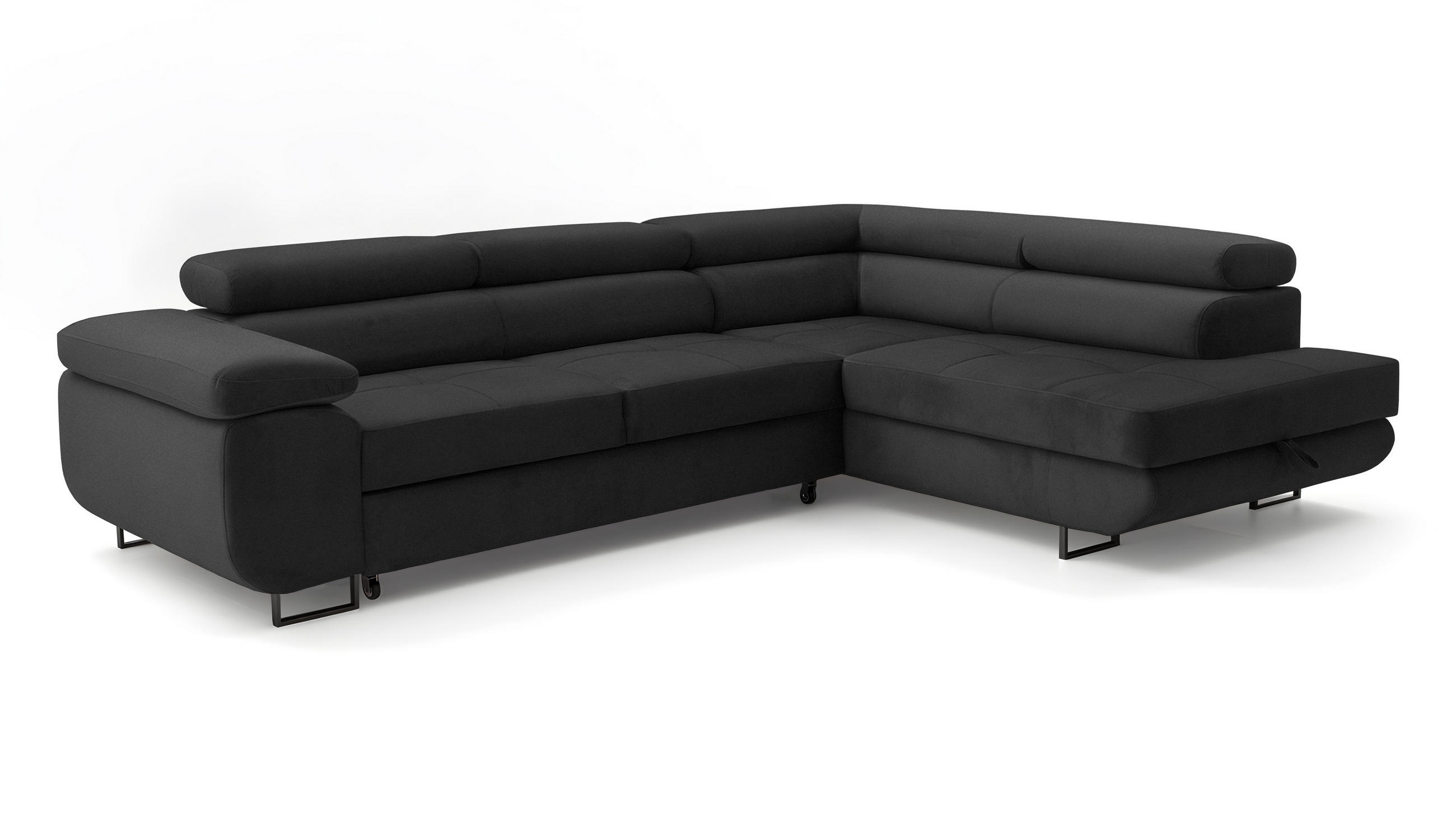 ECKSOFA Velmo mit Bettkasten und Schlaffunktion, verstellbaren Kopfstützen, in L-Form - Dunkelgrau, Textil (275/203cm)
