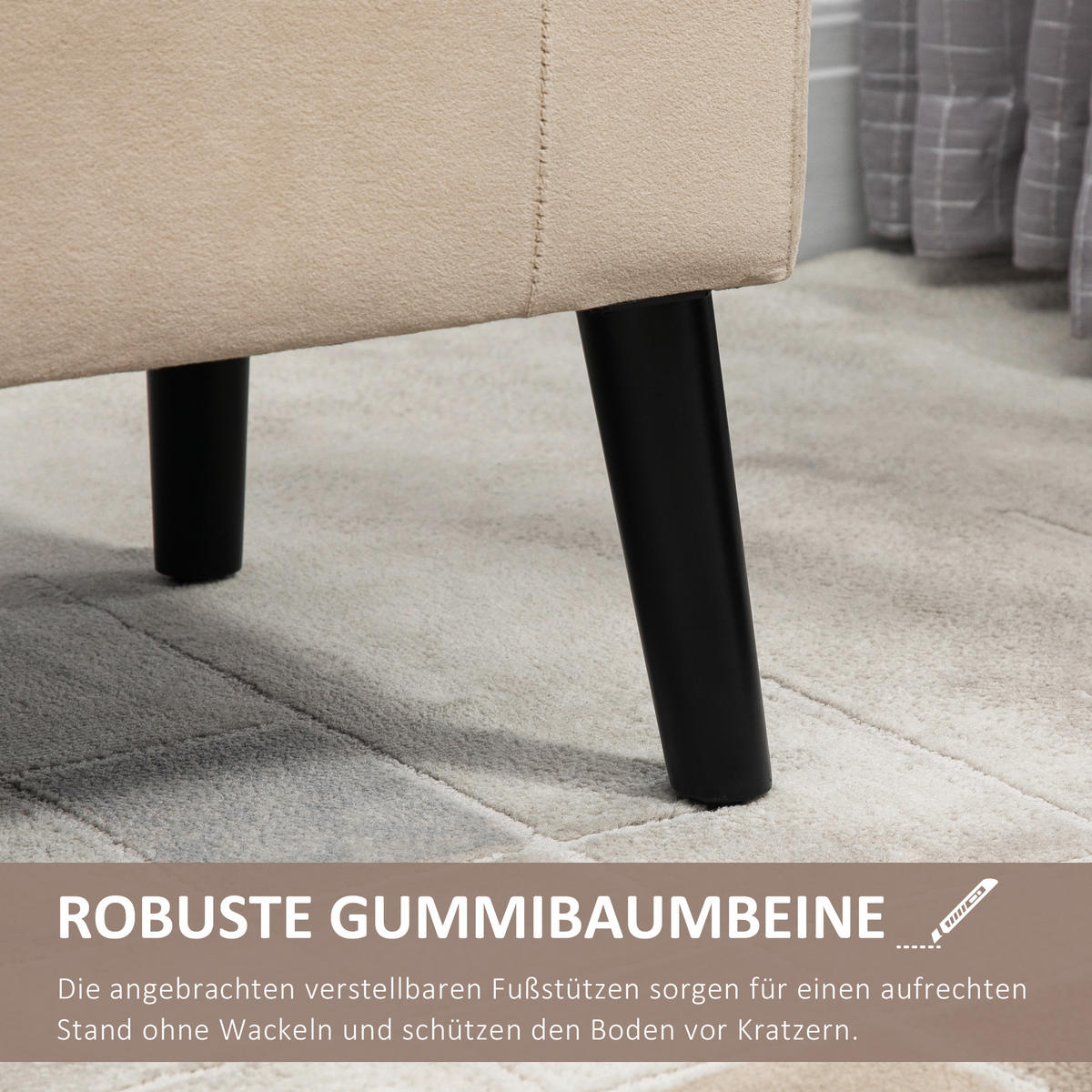 SITZBANK Polsterbank mit Stauraum Armlehnen Truhenbank modern Gummiholz Beige - Beige, Kunststoff (41/65/111.5cm) - HOMCOM