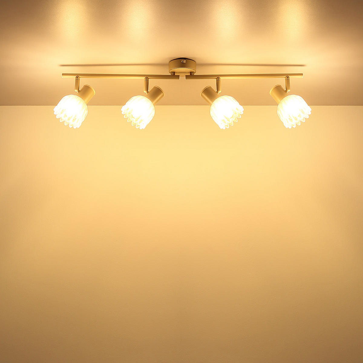 LED DECKENLEUCHTE Metall, Glas, sandfarben, bewegliche Spots - Bernsteinfarben, Glas (70/9/15.5cm) - Globo Lighting