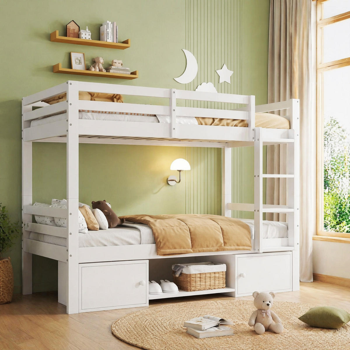 ETAGENBETT 90/200 mit Regalen und Stauraum in Weiß - Weiß, Holz (90/200cm) - EVRYAE