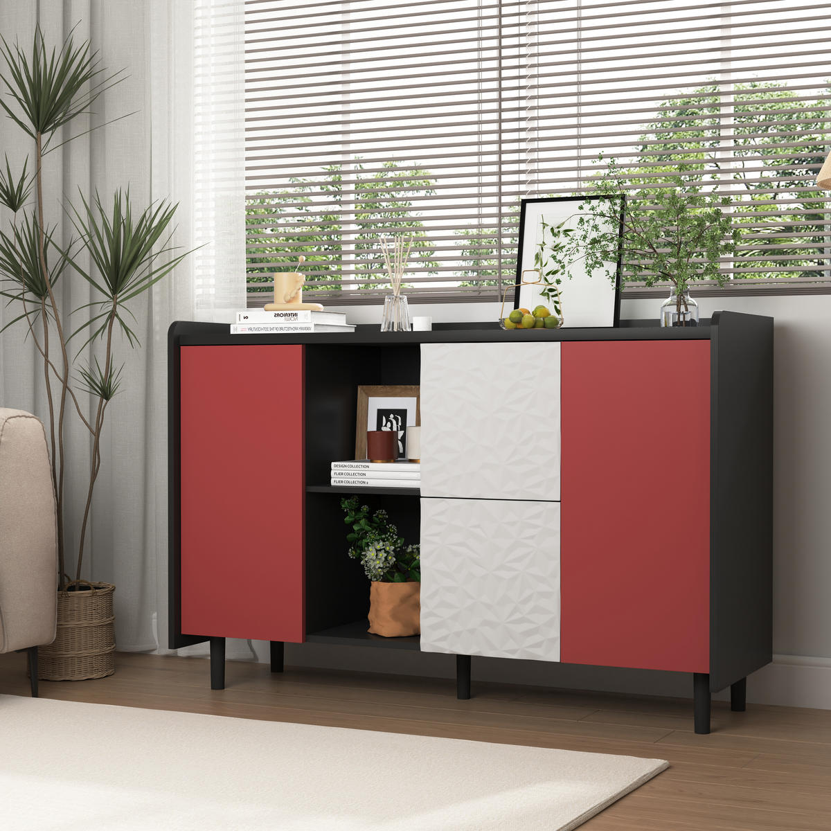 SIDEBOARD Modernes Design Mehrfarbig 120/40/80 cm - Rot/Schwarz, Holzwerkstoff (40/80/120cm) - Urban Meuble