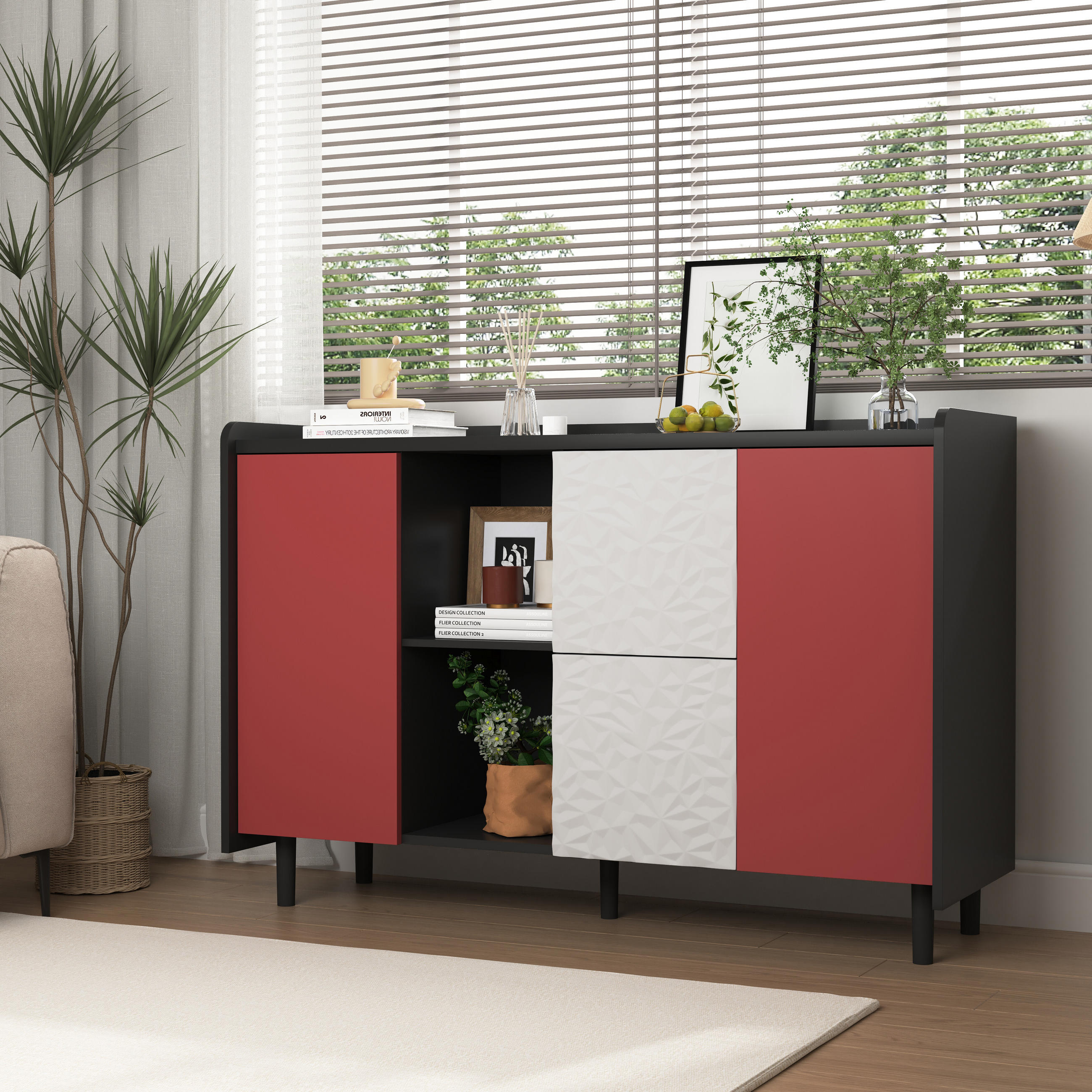Thumbnail - Urban Meuble Sideboard, Schwarz, Weiß, Rot, Holzwerkstoff, Rechteckig, 40x80x120 cm, Wohnzimmer, Kommoden & Sideboards, ...