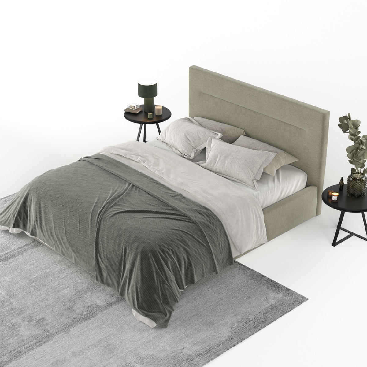 POLSTERBETT Liline 140/200 cm Olivgrün im Asti Stoff - Schwarz/Naturfarben, Holz/Holzwerkstoff (140/200cm) - AltaBeds