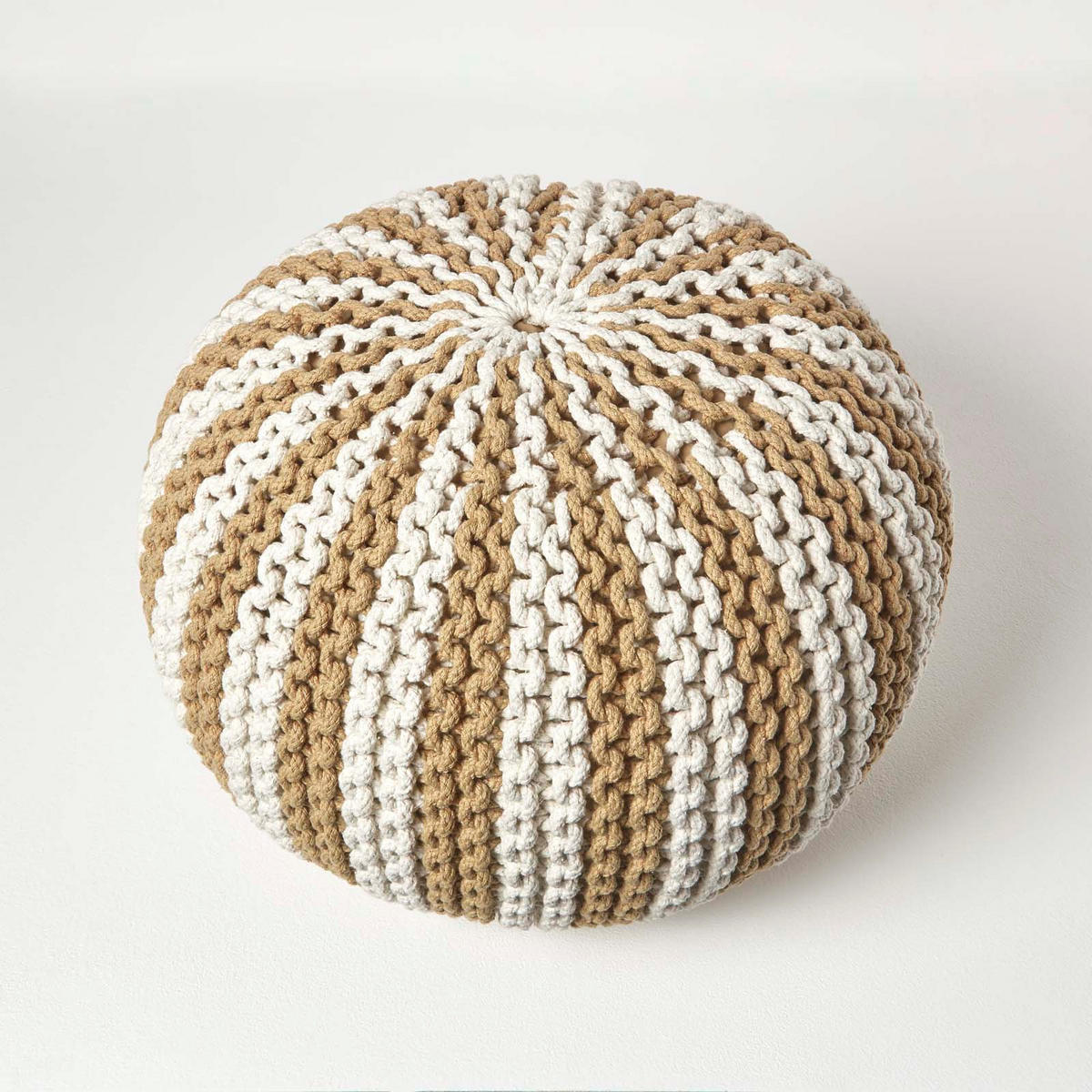 STRICKPOUF rund, beige-creme gestreift, 40/40/35 cm - Beige, Textil (40/35/40cm) - Homescapes