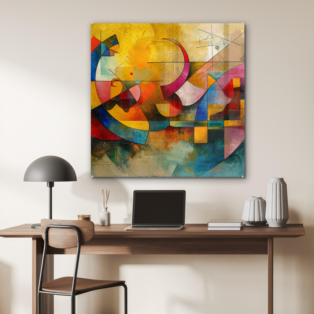 ACRYLGLASBILD Kunst - Abstrakt - Modern 90x90 cm - Gelb, Glas (90/90cm) - MuchoWow