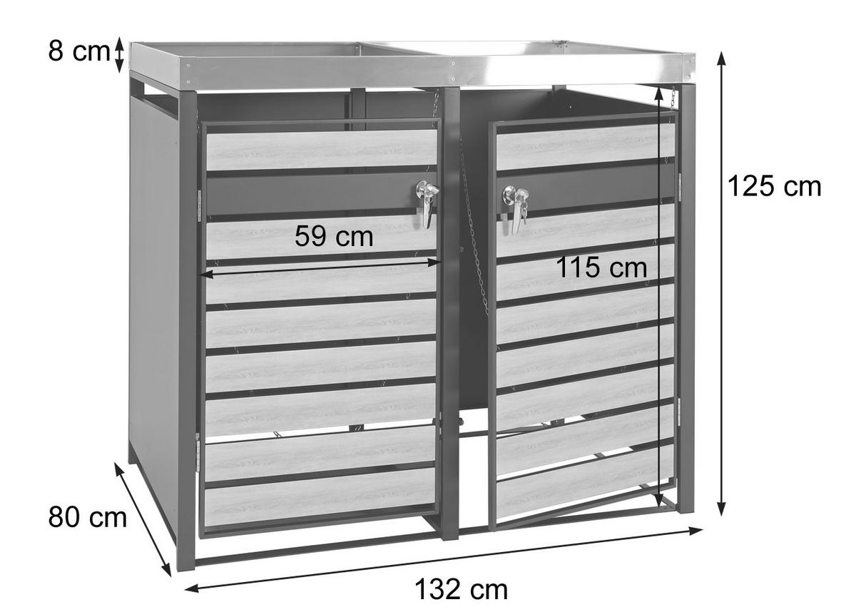 MÜLLTONNENVERKLEIDUNG 2ER Buche Dekor - Buchefarben, Metall (132/125/80cm) - Jamb