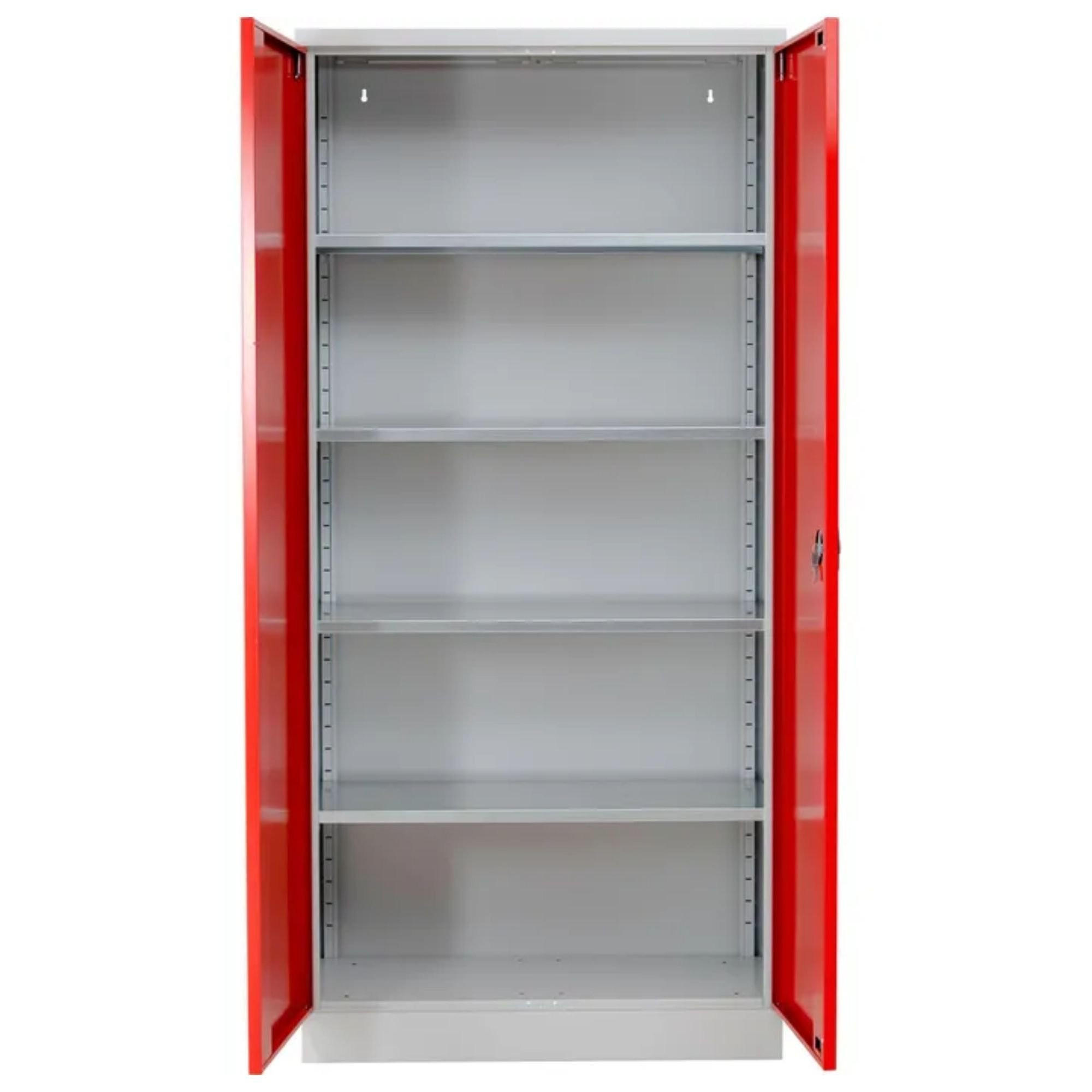 STAHLSCHRANK Bee mit 9 verzinkten Fachböden 195x92x50 cm Korpusfarbe Lichtgrau Frontfarbe Feuerrot - Rot, Metall (92/195/50cm)