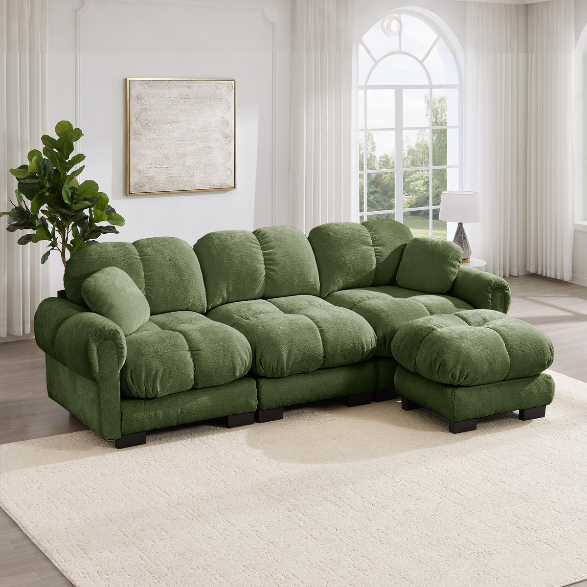 ECKSOFA 260/149/90 cm Grün Cord mit mobiler Ottomane und 2 kleinen Dekokissen - Grün, Textil (260/149cm) - Oxeza