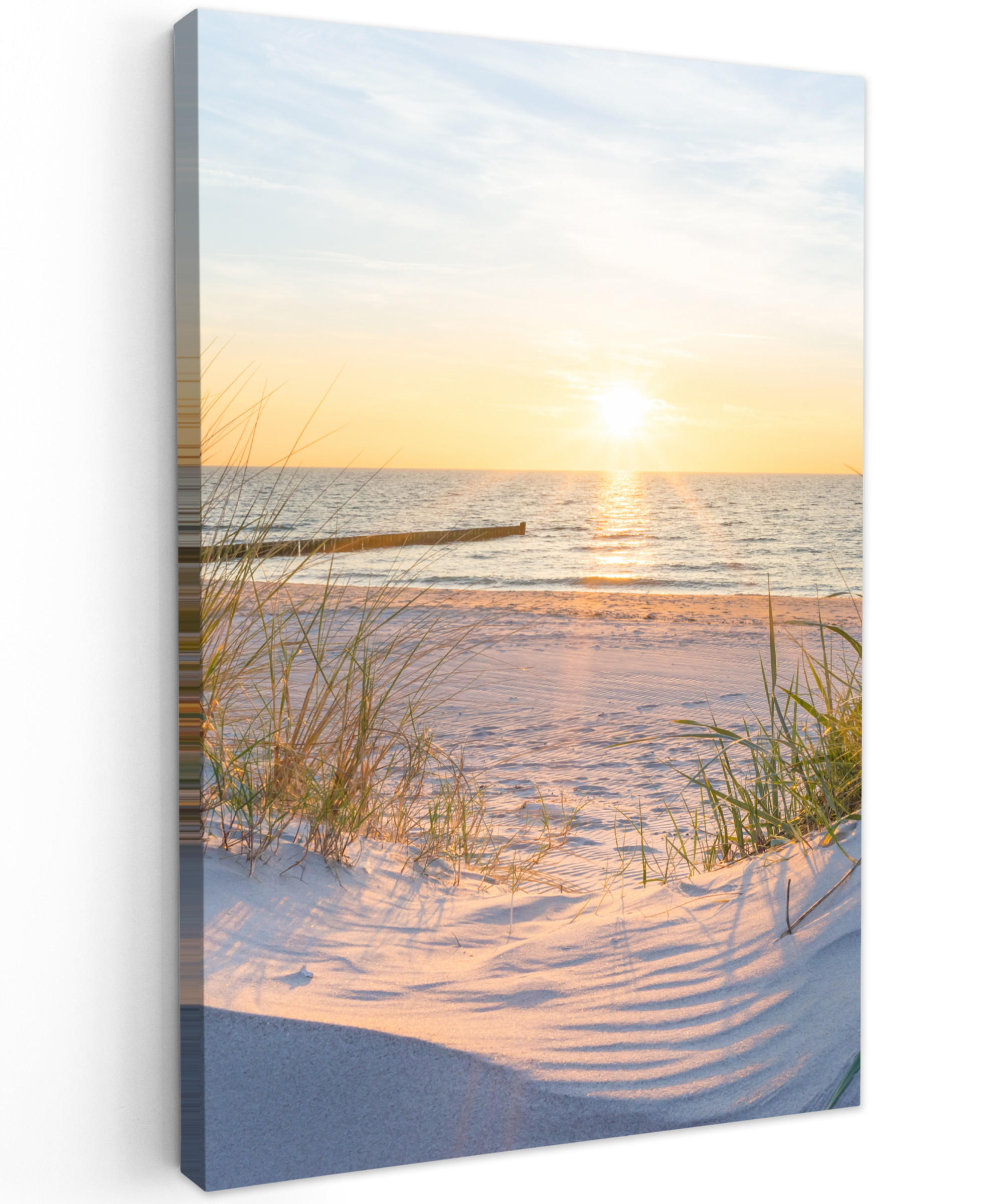 LEINWANDBILD Strand - Sonne - Düne - Gras - Sand - Horizont Deko Groß 90x140 cm - Hellblau, Textil (90/140cm) - MuchoWow