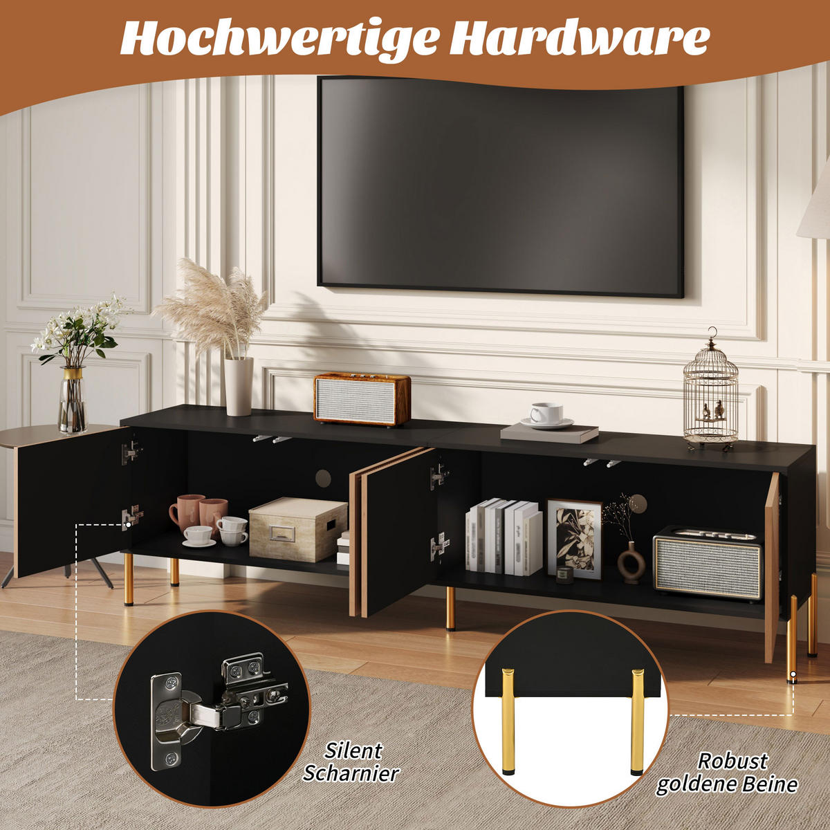 TV-SCHRANK 179x35x53.5 Farbblock Design Niedriger TV-Ständer - Schwarz, Holzwerkstoff (35/53.5/179cm) - FLIEKS