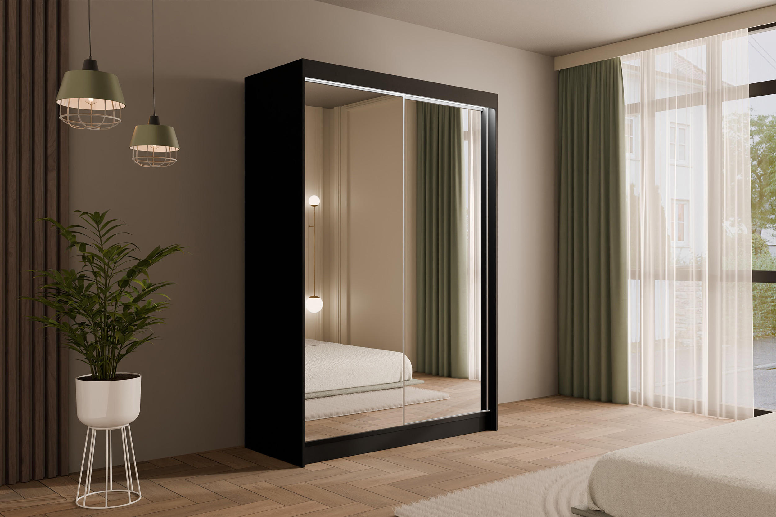 KLEIDERSCHRANK AMOHA mit LED - 150 cm - Schwarz - Schwarz, Holzwerkstoff (150/215/61cm) - ALTDECOR