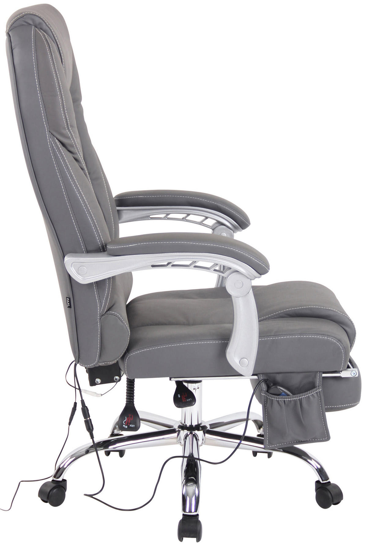 BÜROSTUHL Pacira, Echtleder mit Massagefunktion Grau - Grau, Leder/Metall (68/127/64cm) - TPFLiving