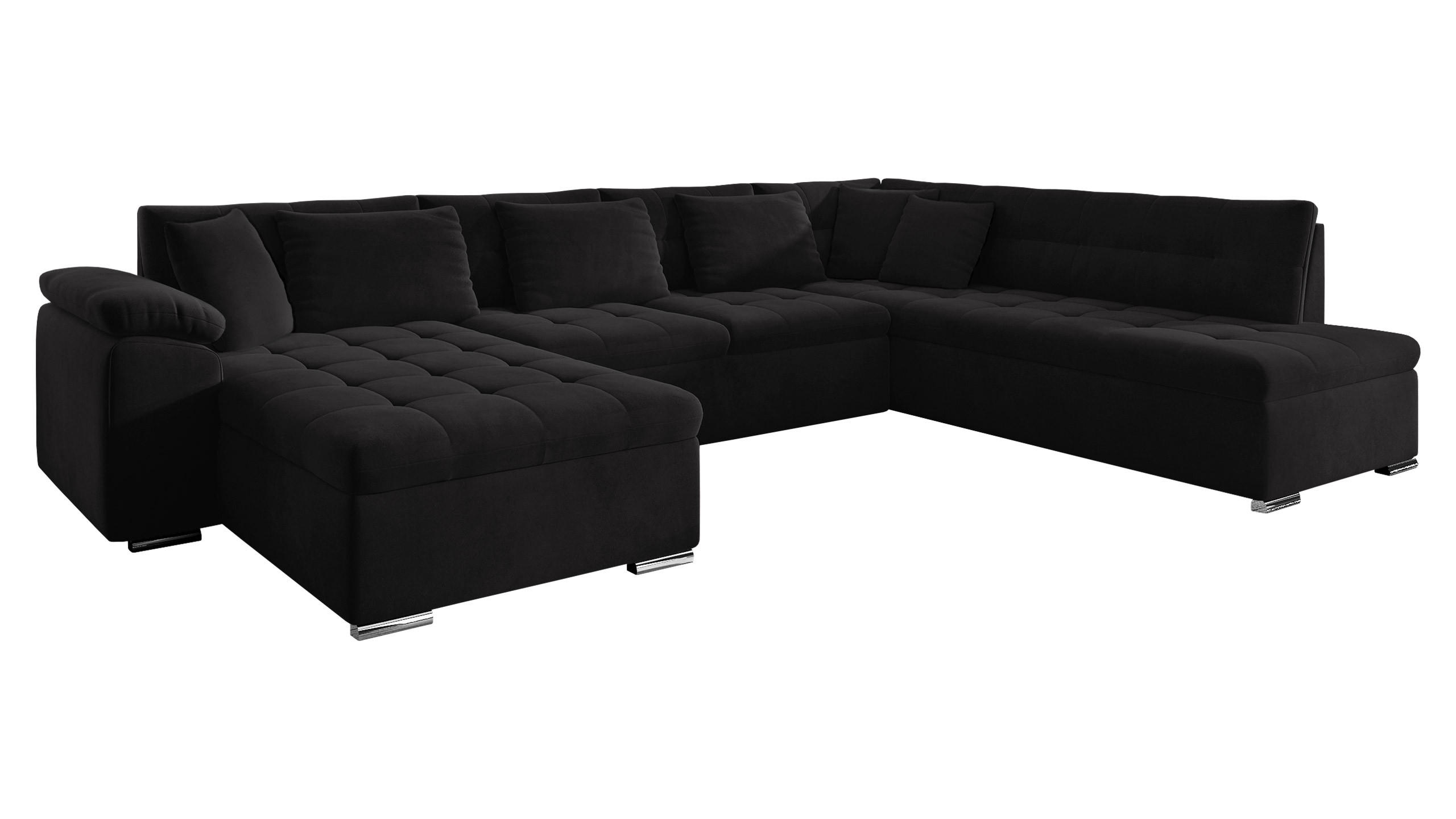 WOHNLANDSCHAFT Niko Bis, Seite: Links - Schwarz, Holz/Textil (348/76/205cm) - MIRJAN24