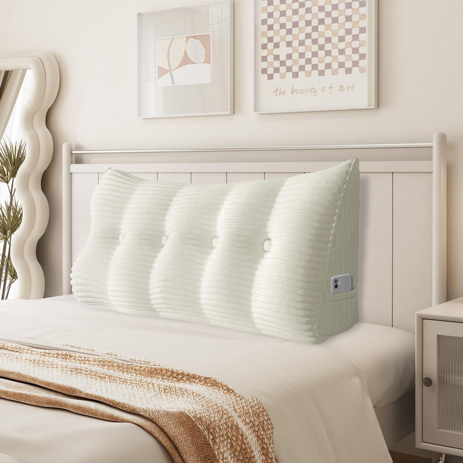 RÜCKENKISSEN für Bett Kord Weiß 120 cm - Weiß, Textil (50/120cm) - Vercart