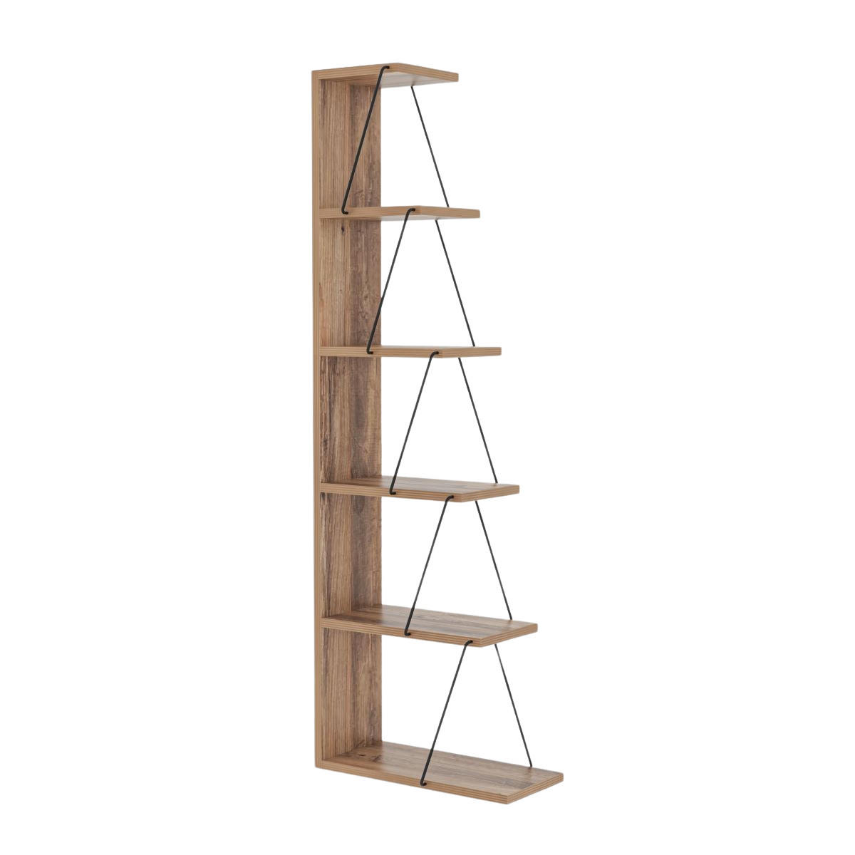 HÖRNHYLLA med 6 hyllplan, furu och svart finish, 150 cm hög - TLOS - Valnötsfärgad, Trä/Träbaserade material (22/150/50cm) - Calicosy