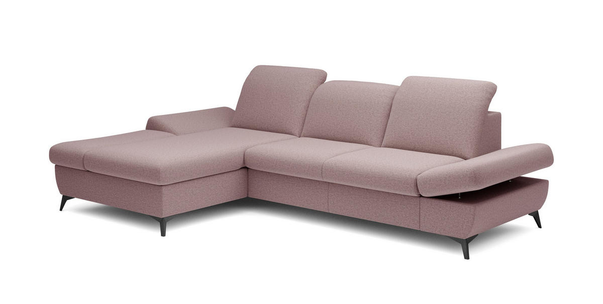 ECKSOFA FELICE L-S Rosa Geflochtener Stoff mit Schlaffunktion - Rosa, Holz (284/166cm) - MASSENO