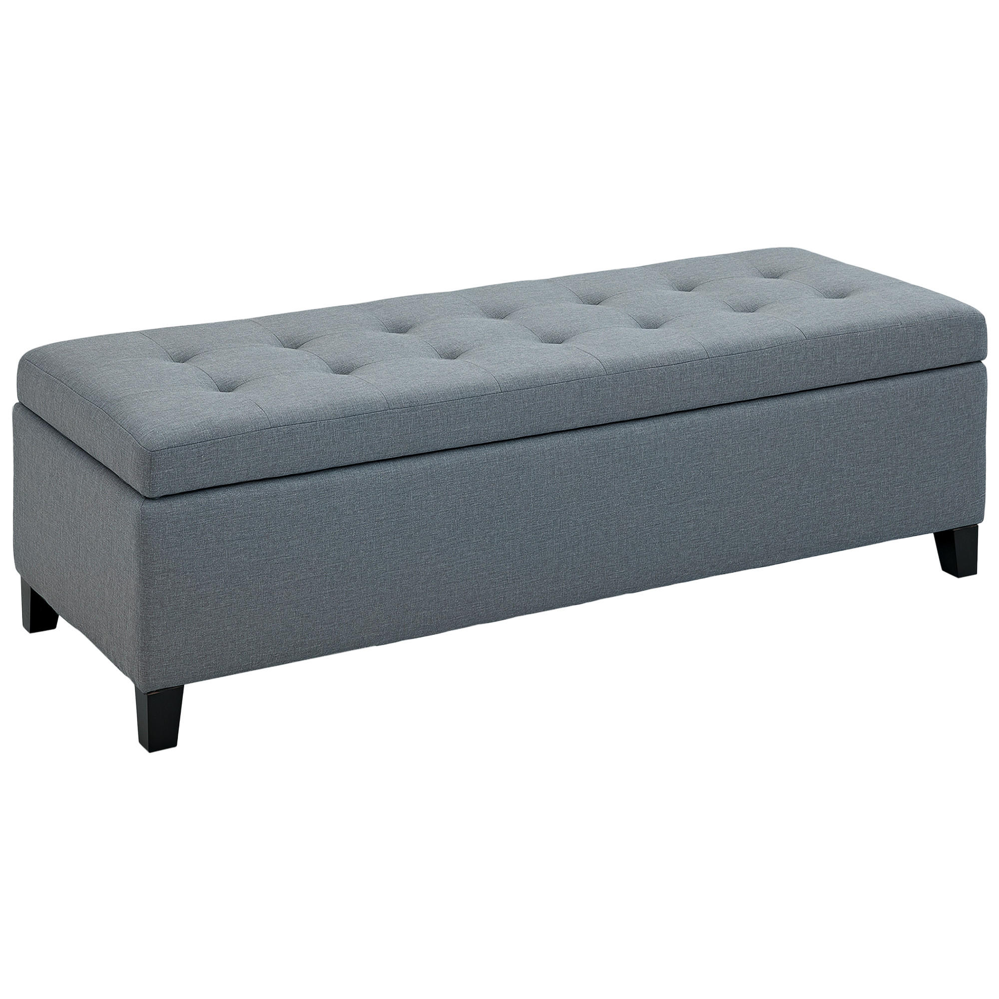 TRUHENBANK DE-07243 Knopfheftung und Leinenoptik Grau - Grau, Holz/Textil (49/41.5/125cm) - ComfortXL