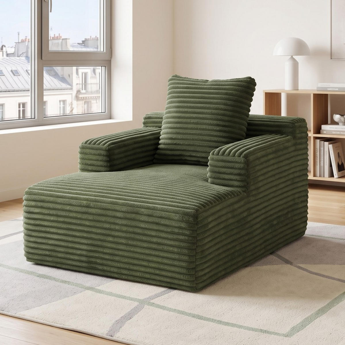 SOFA Manšestrová lenoška zelená bez montáže - zelená barva, textil (81/50/117cm) - Urban Meuble
