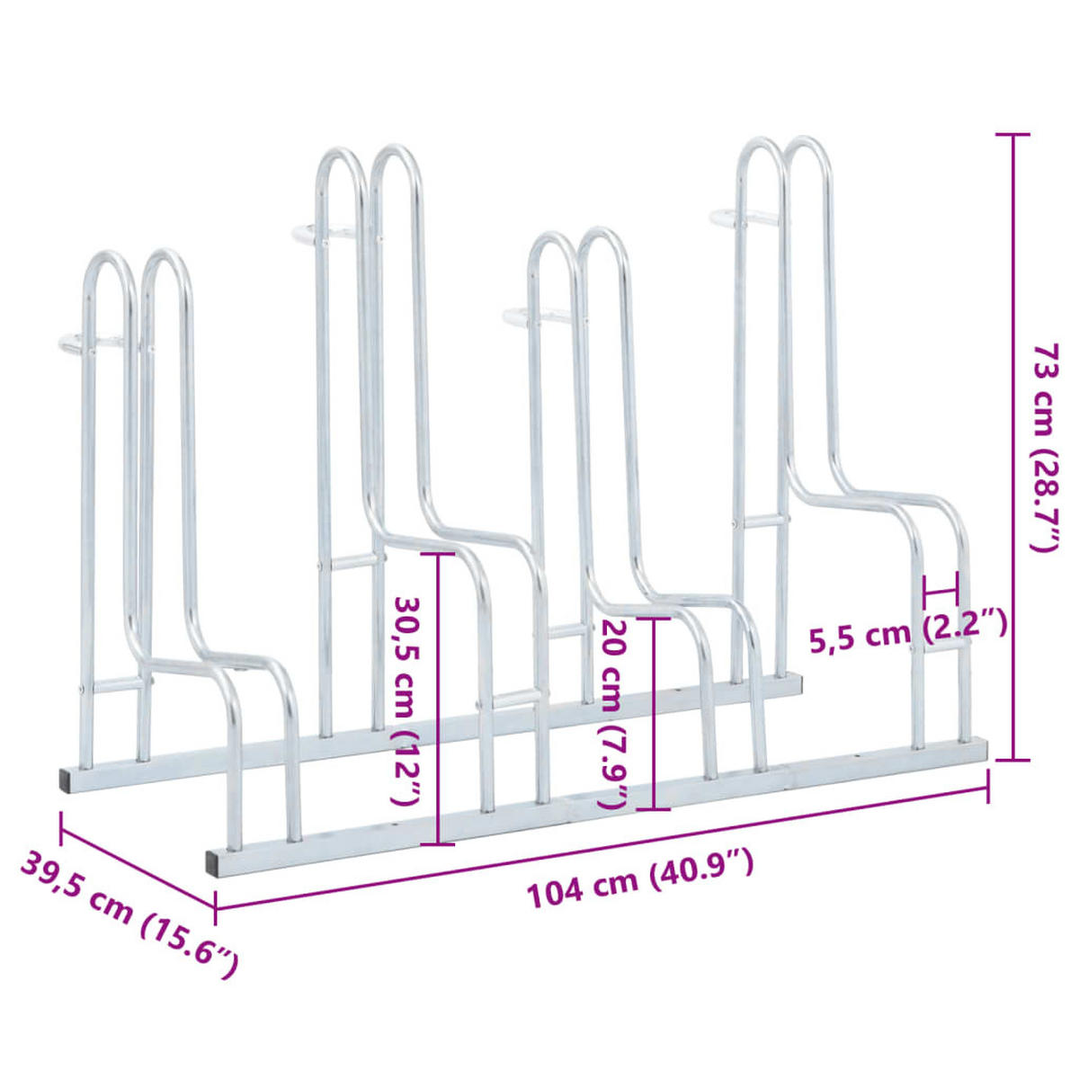 FAHRRADSTÄNDER Für 4 Fahrräder Freistehend Verzinkter Stahl - Silberfarben, Metall (39.5/73/104cm) - vidaXL