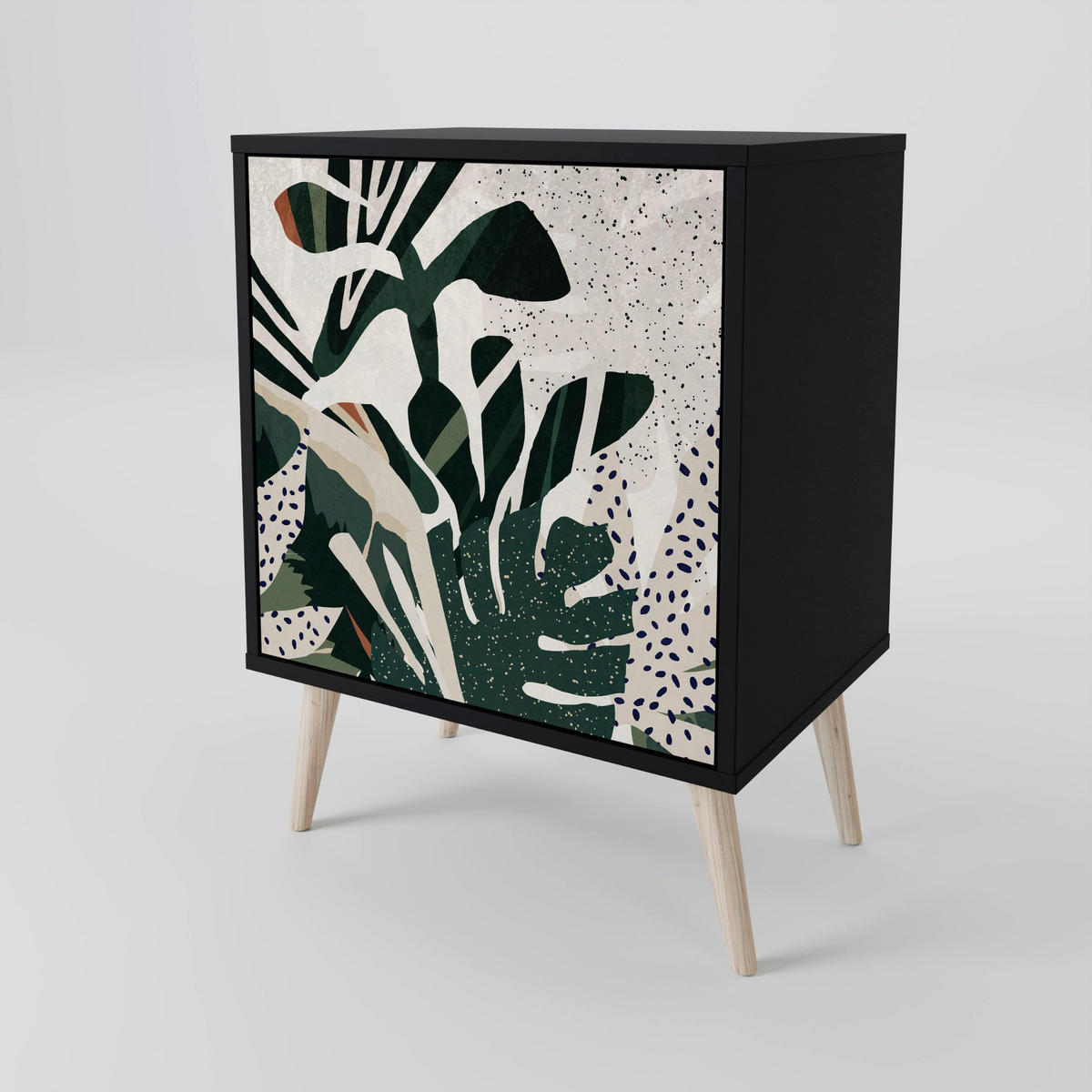 SIDEBOARD VERDURE FORMATION, Schwarz, 57,5x42x70,5 cm, Schwarze Metall-Sternfüße - Multicolor/Schwarz, Holzwerkstoff/Metall (57.5/70.5/42cm) - SpaceRebels