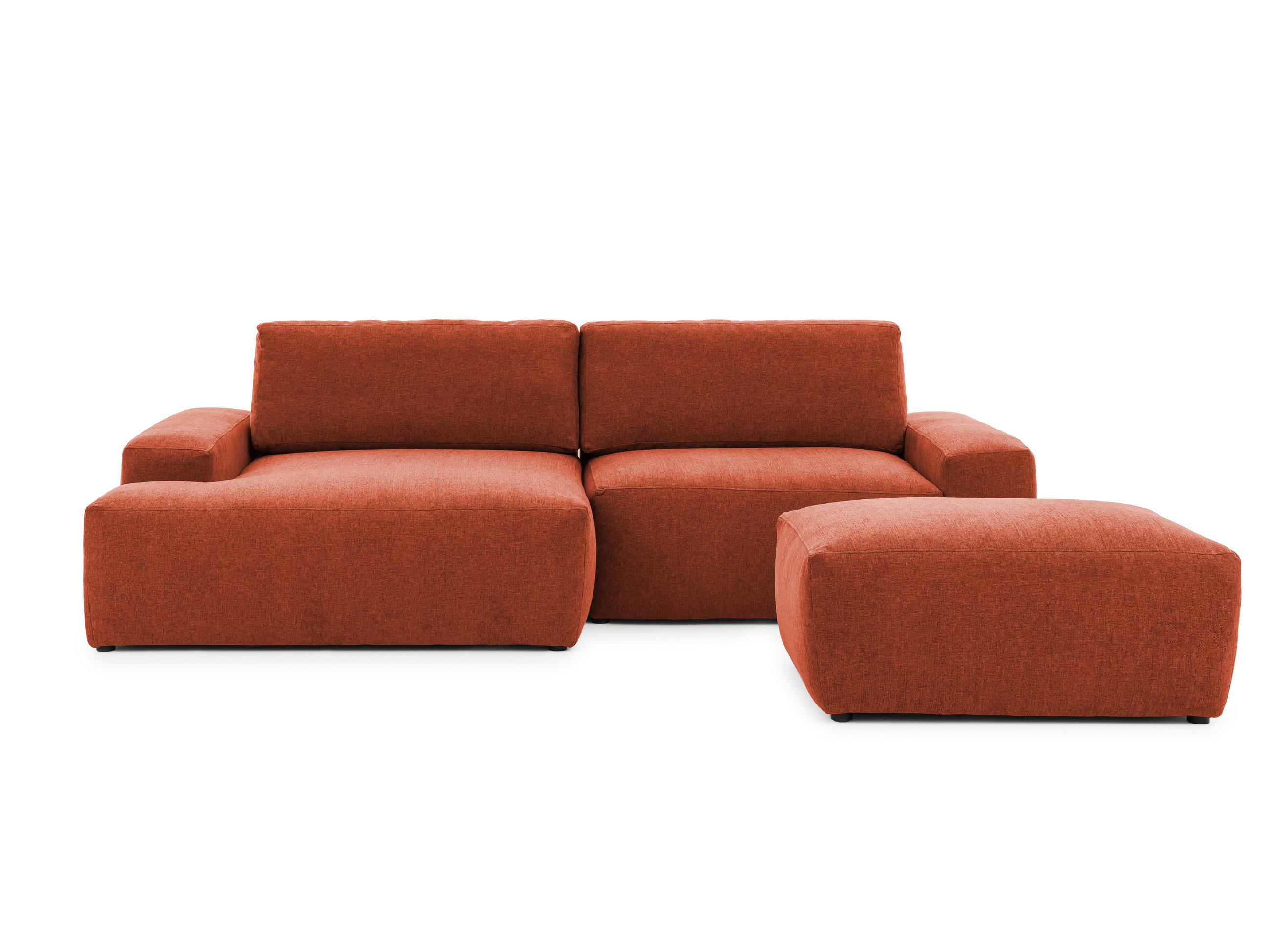 ECKSOFA inkl. Hocker Lennon aus Terrakotta Strukturstoff mit Schlaffunktion und Bettkasten - Terracotta/Schwarz, Holz/Kunststoff (137/264cm) - S-Style