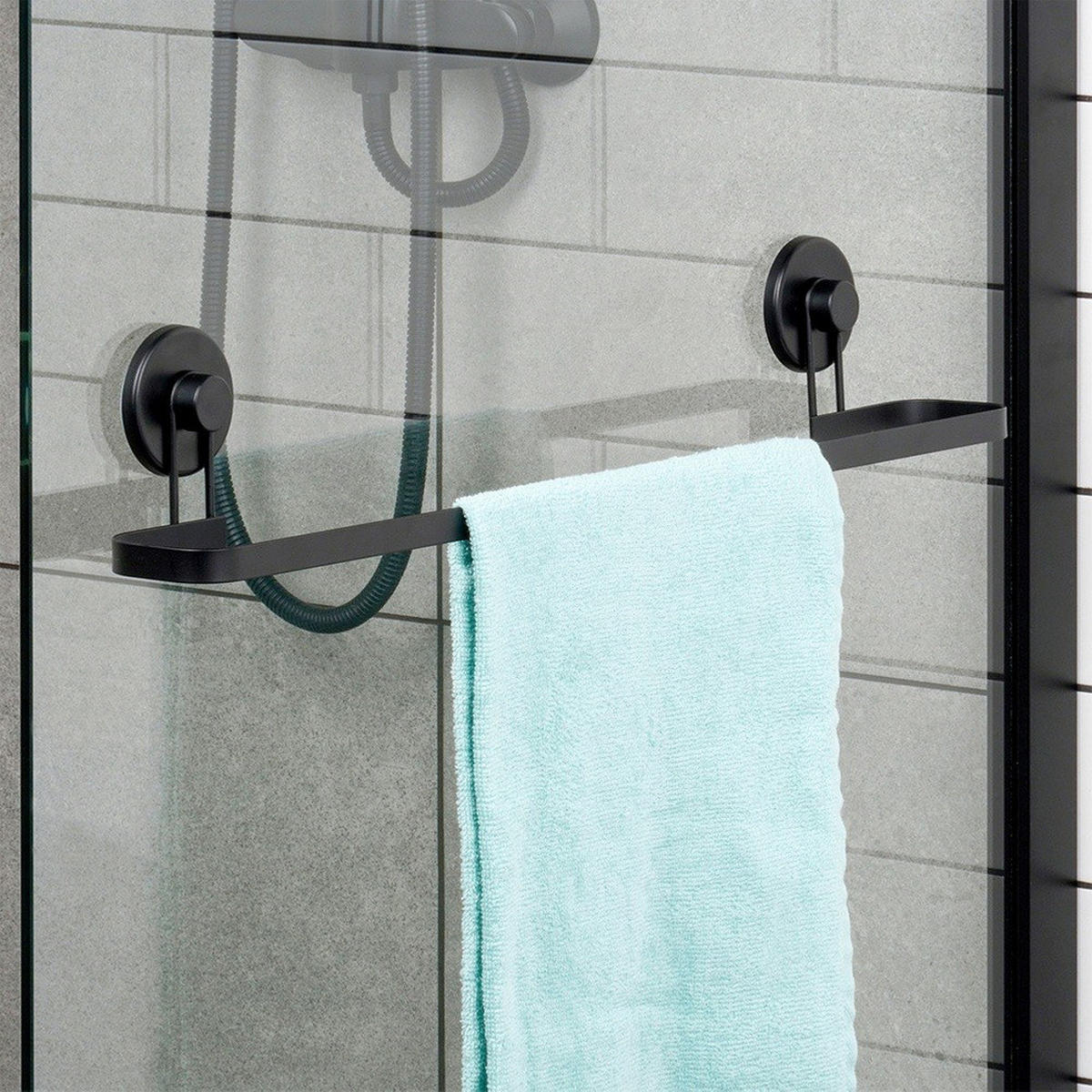 HANDTUCHHALTER Saugnapf Schwarz - Schwarz, Metall (60/11/8.5cm) - Bathroom solutions