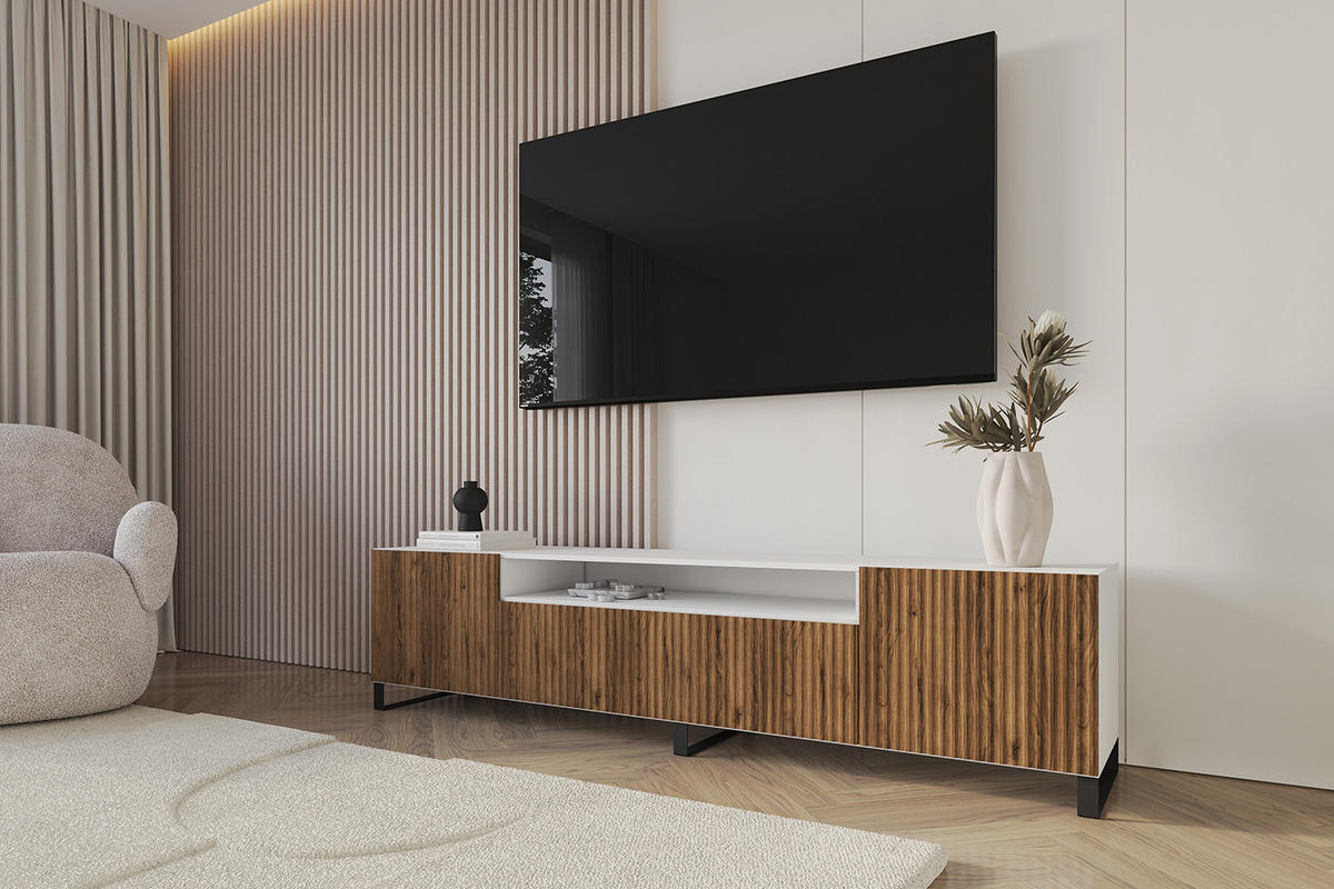 LOWBOARD NOA-2-S 200x53x41 cm - Weiß / Katania - Eiche Wotan/Schwarz, Holzwerkstoff (200/53/41cm) - ALTDECOR