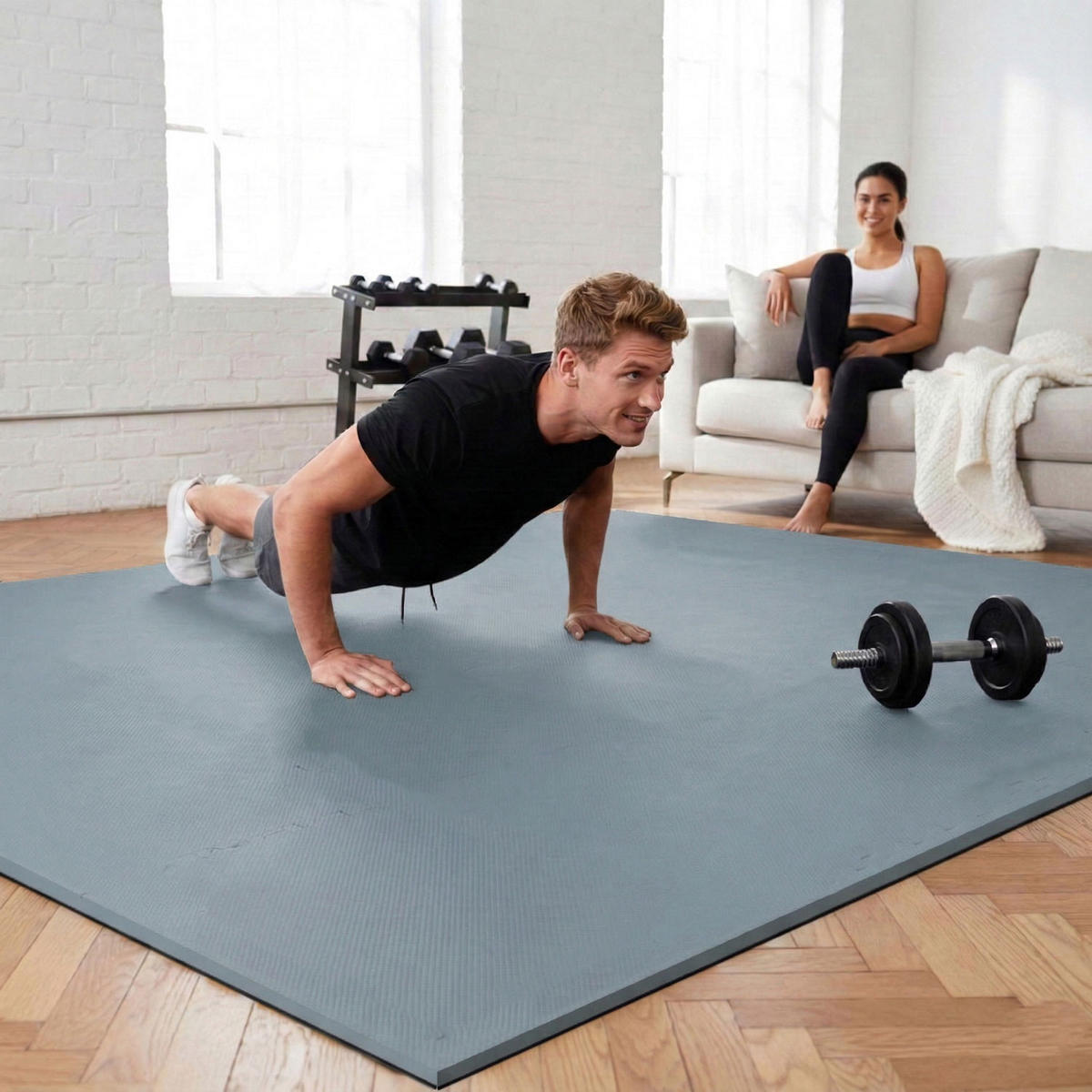 BODENSCHUTZMATTE 30x30x1 cm, Grau, 54er Set - Grau, Kunststoff (30/30cm) - eyepower