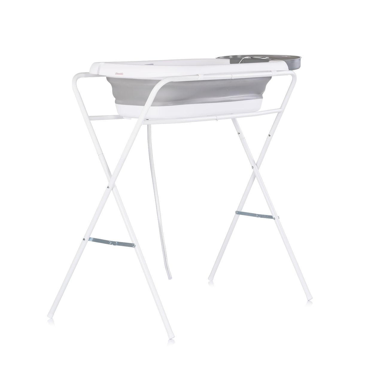 BABYBADEWANNE-SET Slim Ständer grau 90 cm, Ablage, klappbar, Thermometer - Grau, Kunststoff (56/86cm) - Chipolino