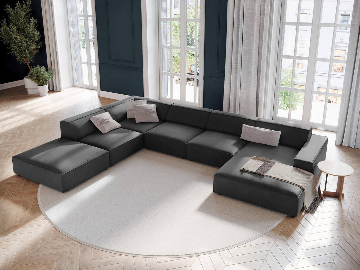 PANORAMASOFA links Jodie aus Samt grau 7 Sitzplätze - Grau, Textil (262/70/364cm) - Micadoni