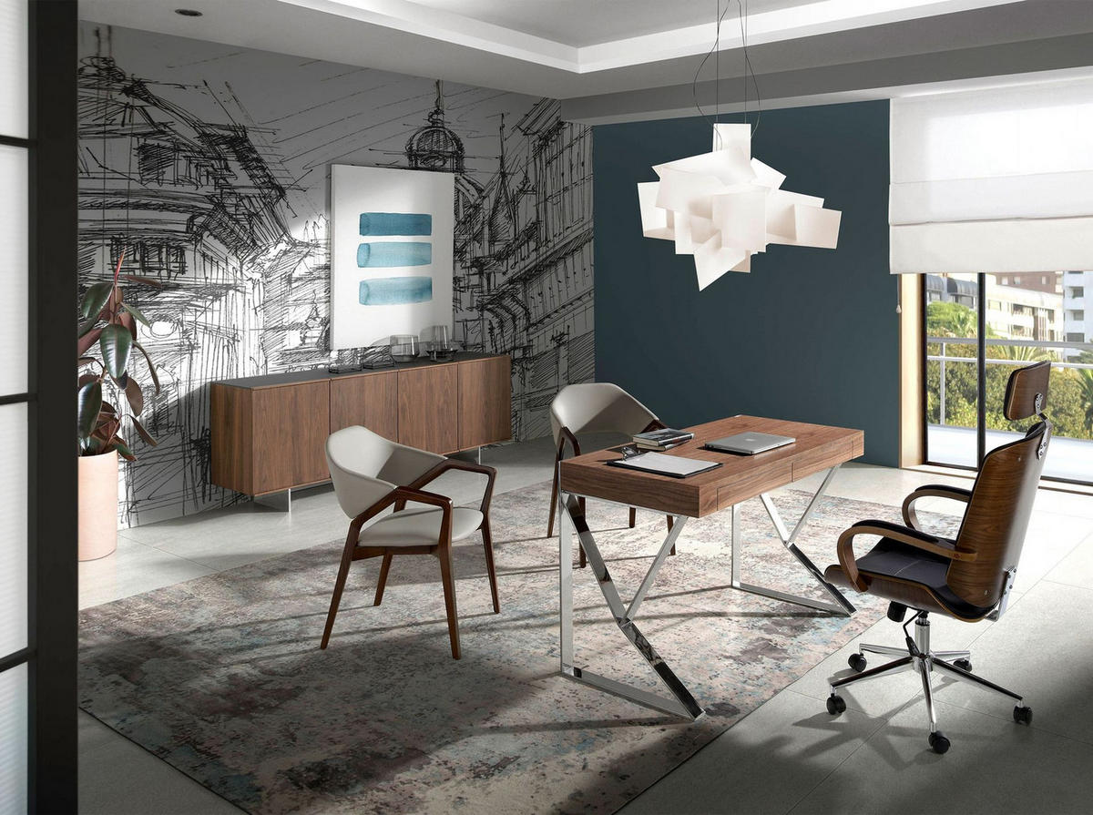 SCHREIBTISCH Schreibtisch aus Nussbaum und verchromtem Stahl 120/61/76 cm - Edelstahlfarben/Walnussfarben, Holz/Metall (61/120/76cm) - ANGEL CERDA