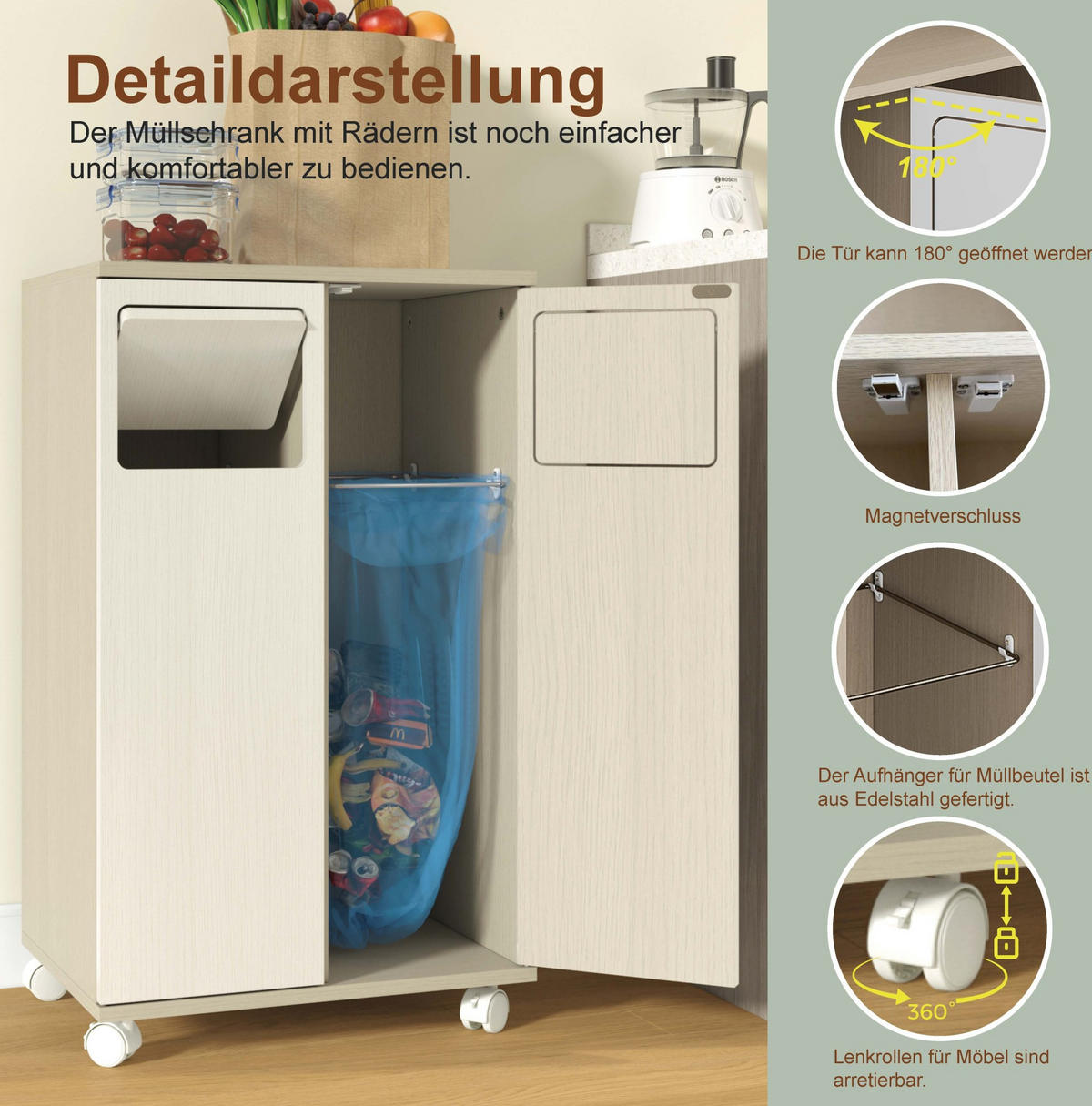 KOMMODE 46,7/35/80 cm in Weiß auf Rollen mit 2 Fächern - Weiß, Holzwerkstoff (46/80/35cm) - Flora Grace