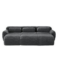 WOHNLANDSCHAFT Plüsch Grau mit 3 Ottomane - Grau, Textil (291/73/179cm) - WISHDOR