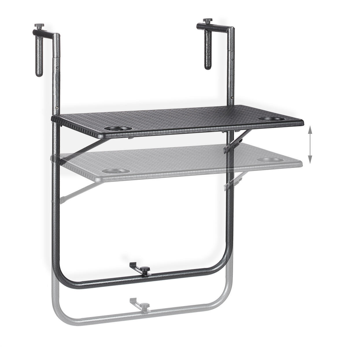 BALKONHÄNGETISCH - Schwarz, Kunststoff/Metall (59/59.5/83cm) - Relaxdays