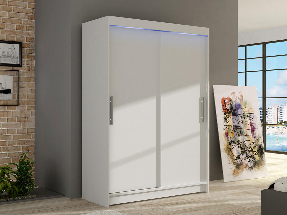 KLEIDERSCHRANK Miami I, mit RGB LED Beleuchtung - Silberfarben/Weiß, Holzwerkstoff/Kunststoff (120/200/58cm) - MIRJAN24