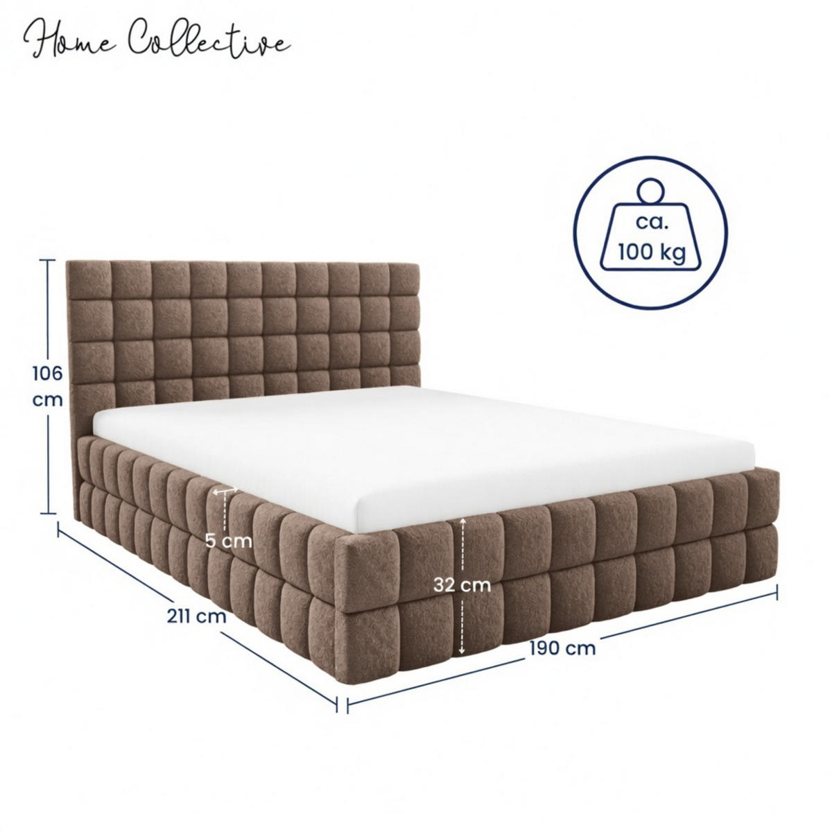 POLSTERBETT mit Stauraum 180x200 cm in Braun - Braun, Metall (180/200cm) - Home Collective