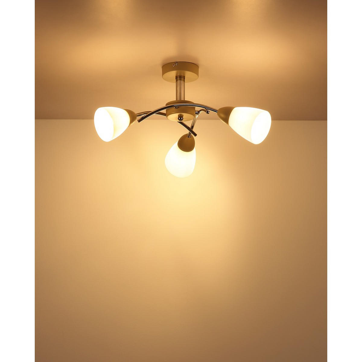 DECKENLEUCHTE PAULA Metall Sand matt 3-flammig - Bernsteinfarben, Glas (52/52/24cm) - Nowa