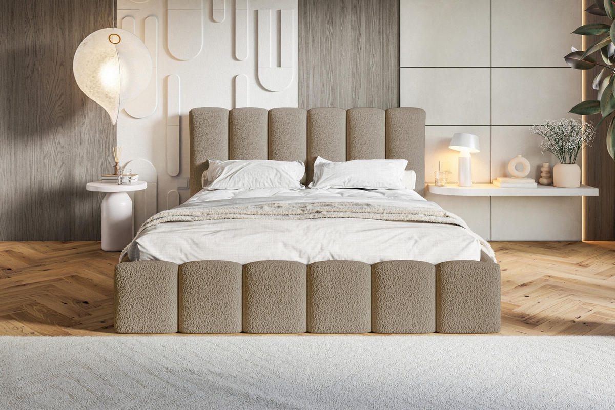 POLSTERBETT 180x200 Palermo mit Bettkasten, Lattenrost, Boucle, Braun - Braun, Holz/Textil (180/200cm) - Emporius