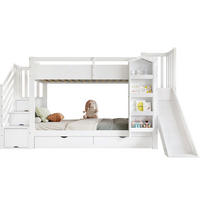 ETAGENBETT 90/200 cm aus Kiefer und MDF mit Rutsche, Treppenregal und 2 Schubladen Weiß - Weiß, Holz (90/200cm) - Modenvie