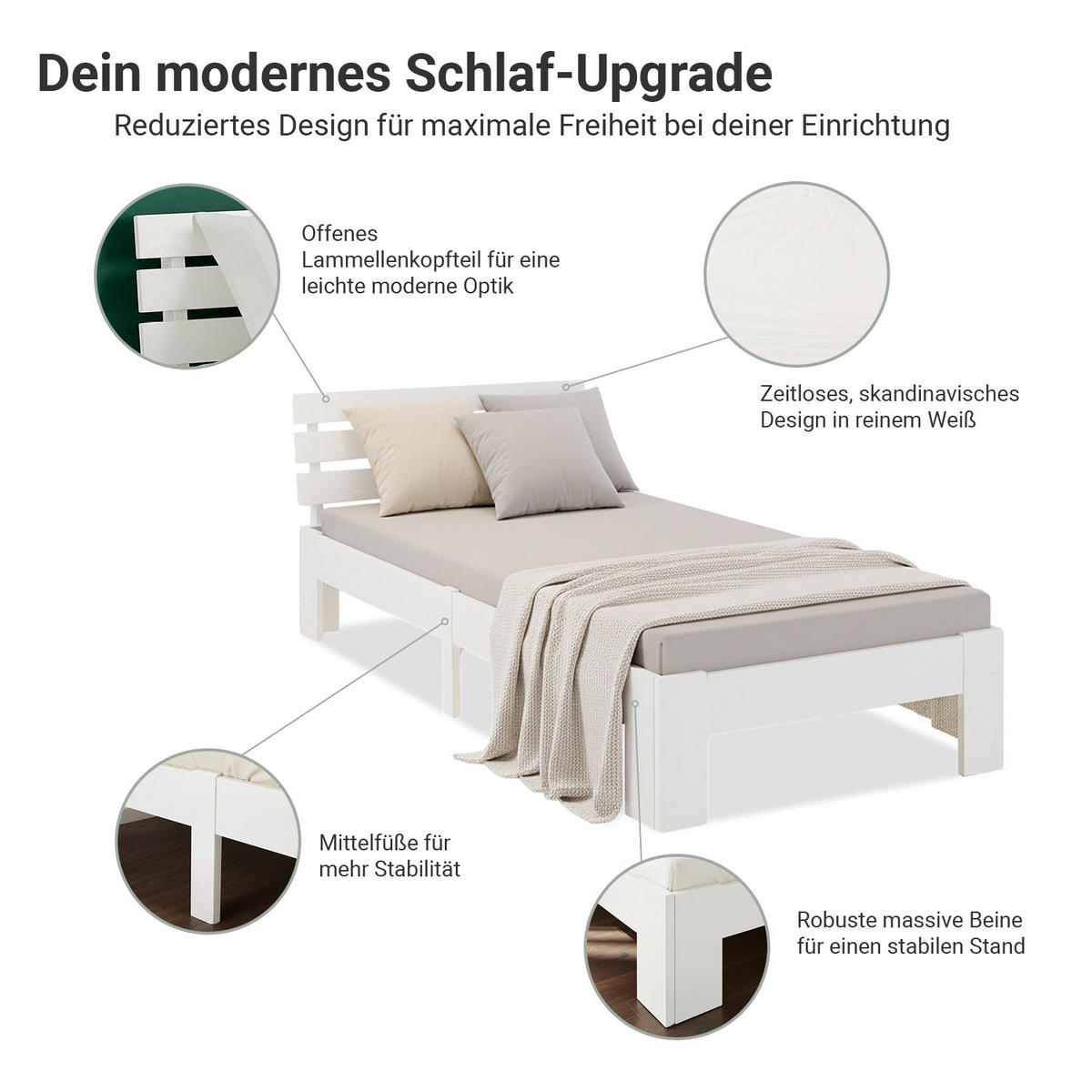 HOLZBETT Weiß 90/200 cm mit Lattenrost - Weiß, Holz (90/200cm) - Homestyle4u