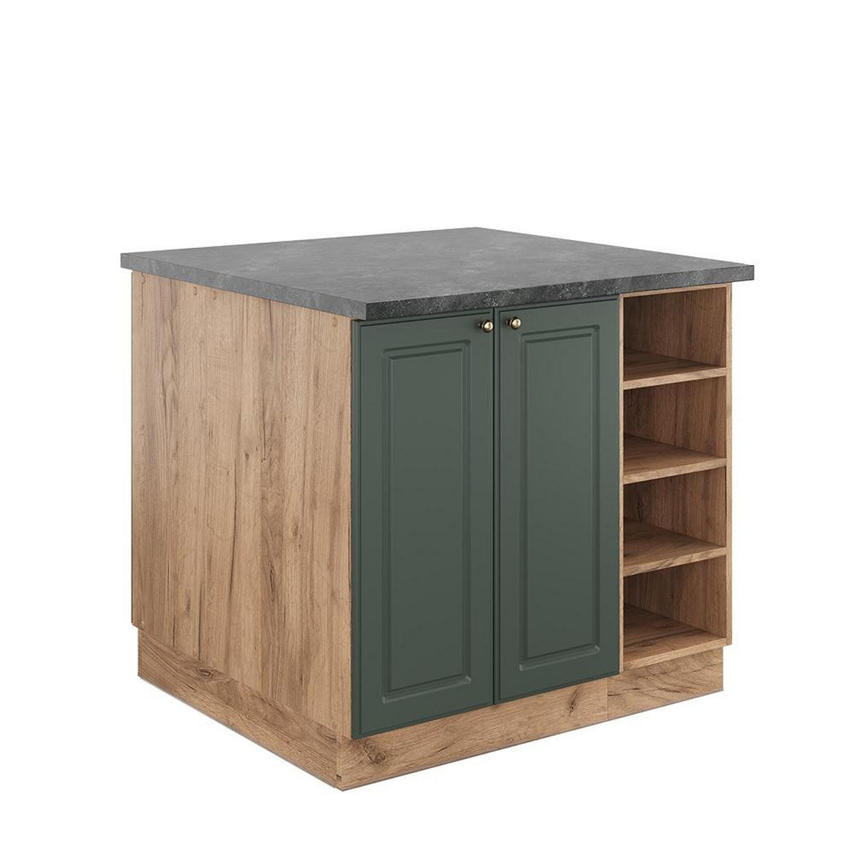 KÜCHENINSEL Fame-Line Grün-Gold Landhaus/Goldkraft Eiche 90 cm ohne Arbeitsplatte - Eichefarben/Grün, Holzwerkstoff (90/82/82cm) - Vicco