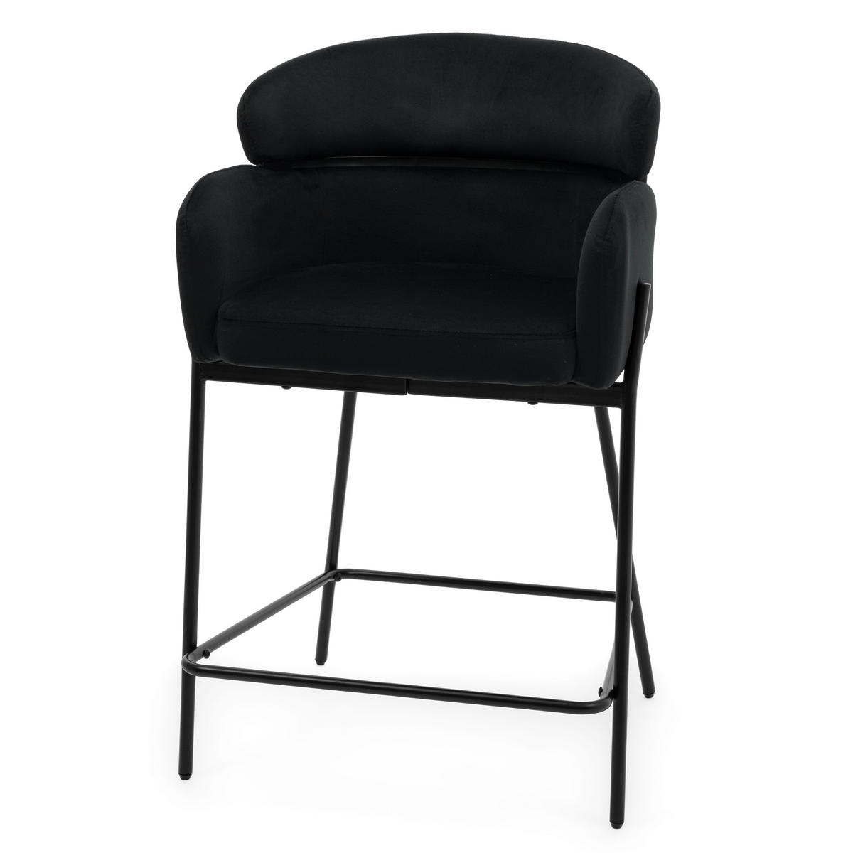 BARHOCKER BOLZANO gepolsterter mit Steppung - schwarz - Samt Velour - Schwarz, Textil/Metall (60/99/55cm) - NEW HOME