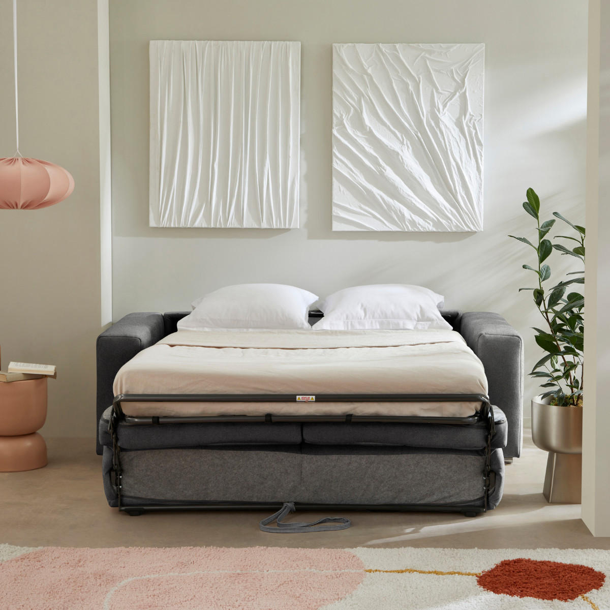 SCHLAFSOFA 3-sitzer mit express-Öffnung in stoff cameron 207/102/84 cm - Grau, Holz (207/84/102cm) - Calicosy