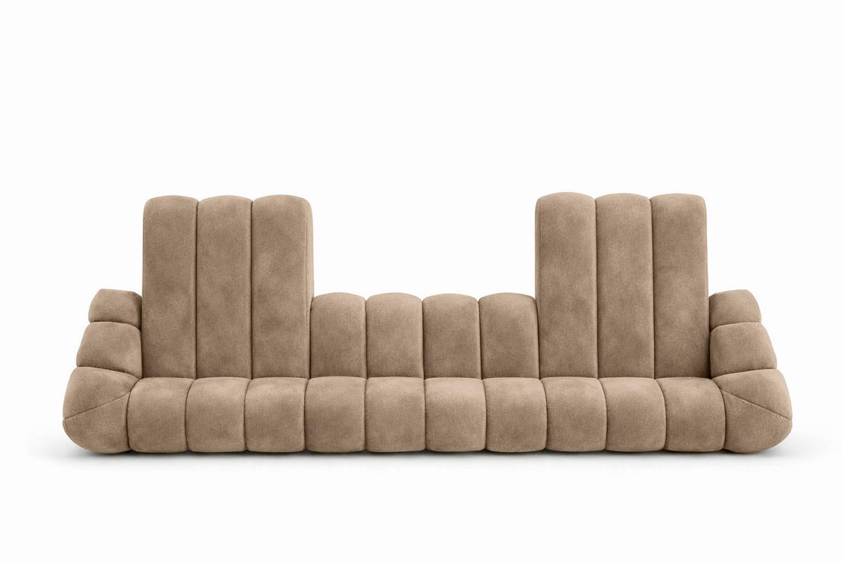 ECKSOFA Modulare U-Form, Veloursstoff Bluvel, Latte, CROISSANT U XL - Hellbraun, Holz (448/72/190cm) - Kaiser Möbel
