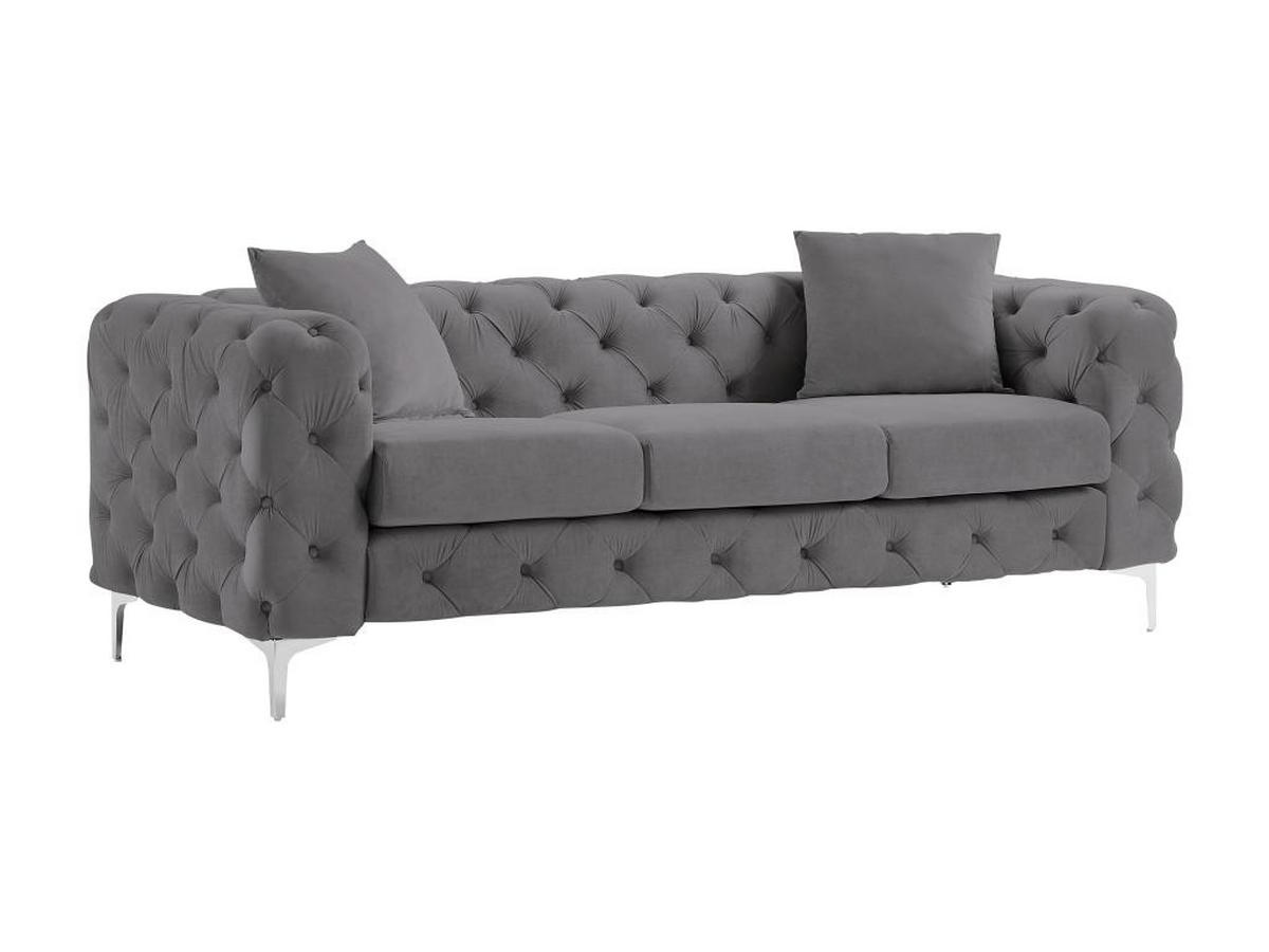 CHESTERFIELD-SOFA 3-Sitzer - Anthrazit - Samt - EDWINA - Anthrazit, Textil (91/76/220cm) - Vente-Unique