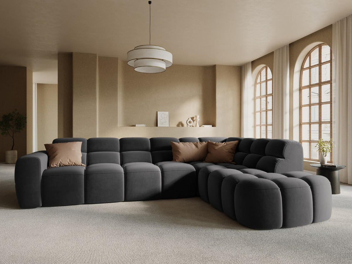 ECKSOFA rechts Lisa aus Samt dunkelgrau 5 Sitzplätze - Dunkelgrau, Textil (234/293cm) - Micadoni