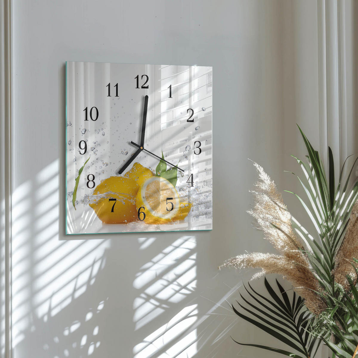 WANDUHR 30x30 cm - Zitronen - Gelb, Glas (30/30/0.4cm) - TULUP