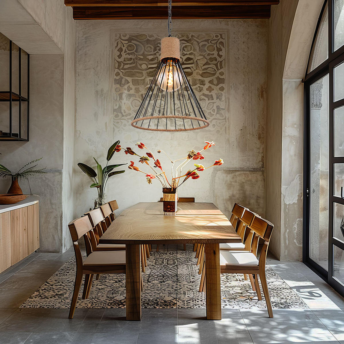 LED HÄNGELEUCHTE Hanfseil Schwarz - Schwarz, Metall (35/35/140cm) - Globo Lighting