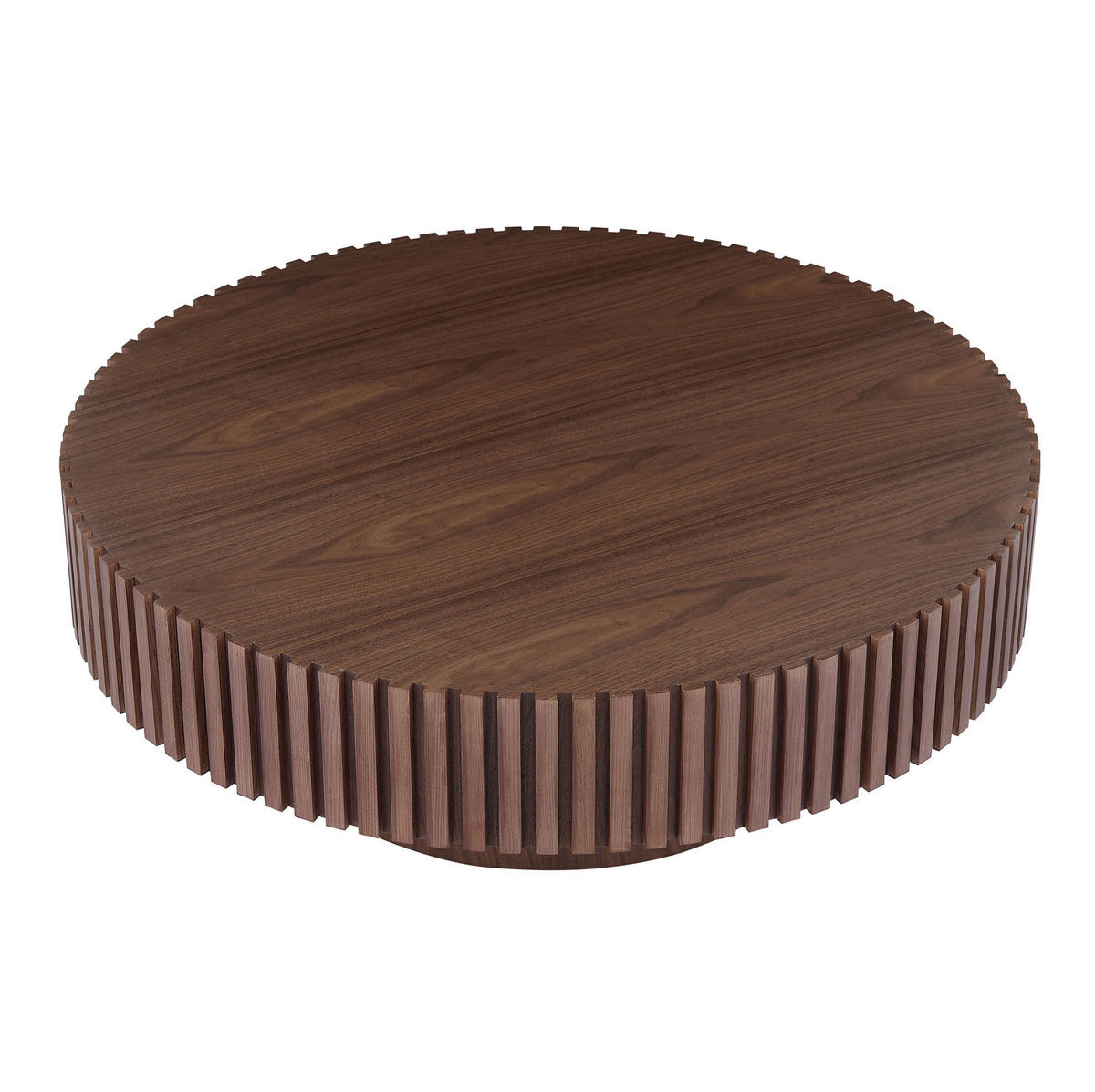 COUCHTISCH 87/87/25 cm rund aus MDF mit Rillendetail und pflegeleichter Oberfläche, Walnuss - Walnussfarben, Holzwerkstoff (80/80/35cm) - Redom