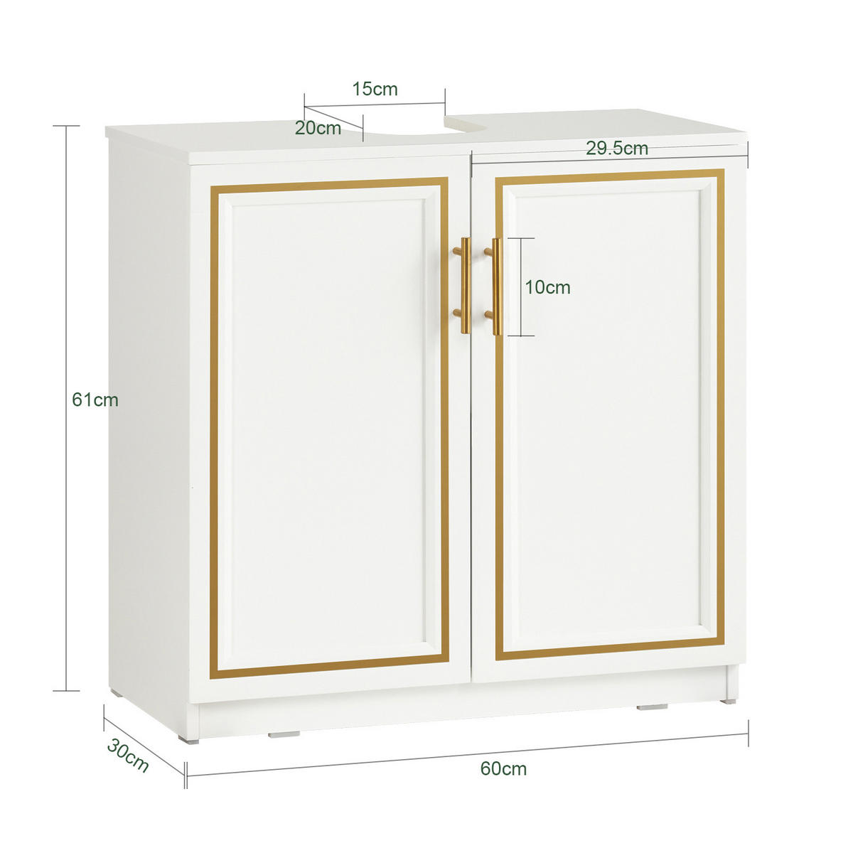 WASCHBECKENUNTERSCHRANK Weiß - Goldfarben/Weiß, Holzwerkstoff (60/61/30cm) - SoBuy
